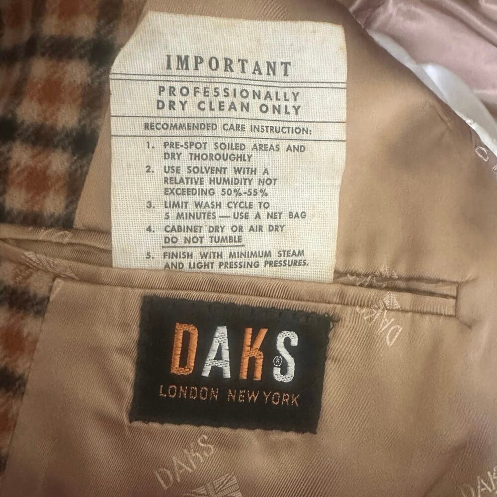 DAKS London Wool Check Men’s Blazer Brown Plaid Vintage Sport Coat 42R - Picture 9 of 9